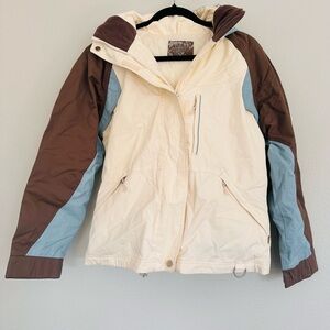 Women’s Cream, Brown & Light Blue Hooded Outdoor Ski Jacket